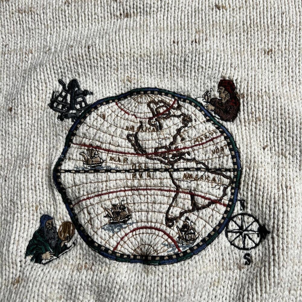90s Vintage St Johns Bay Knit Sweater World Map Embroidery Cream XL USA - Picture 5 of 9